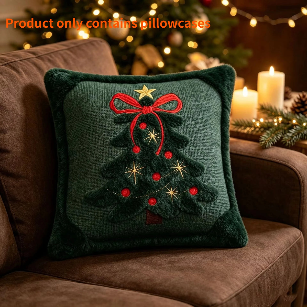3D Jacquard Christmas Throw Pillow Cover Winter Plush Embroidered Bow Star Decor Cushion Cover 45x45cm Xmas New Year Gift