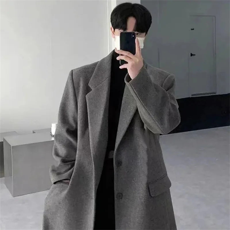British Style Men's Medium to Long Woolen Coat 2026 Autumn and Winter New Korean Style High-end Trend Windbreaker Thick Coat