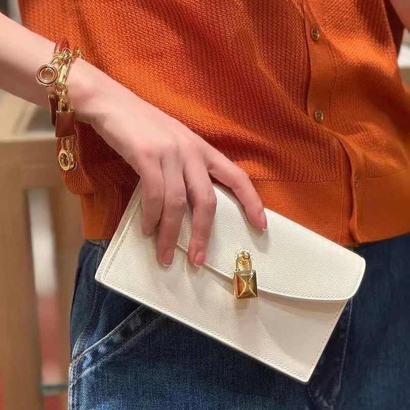 2026 Spring Autumn Genuine Leather Women Handbags Luxury Brand Design Shoulder Bags Women Fashion Gold Lock Crossbody Bags Woman