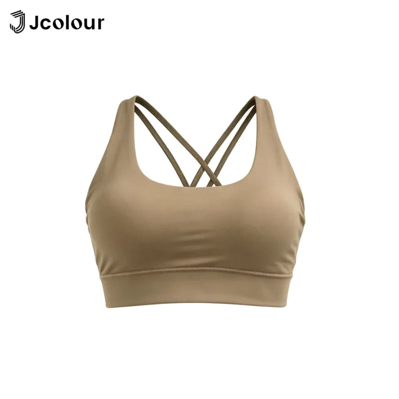 Brassière de sport Jcolour, dos croisé, coussinets fixes, tissu respirant, haut de fitness pour salle de sport, sexy, confortable, brassière