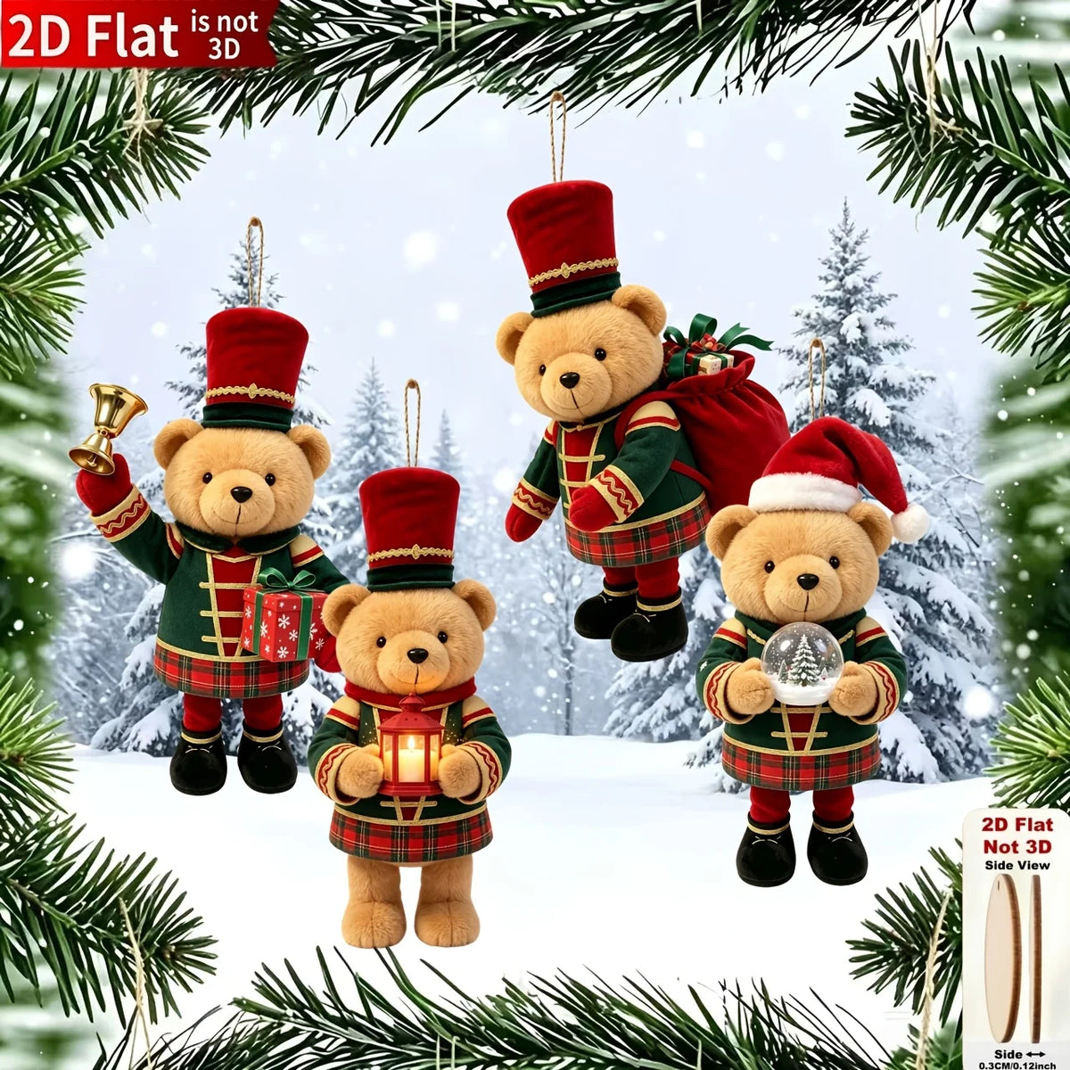 20/10 Pieces of Randomly Assorted 2D Flat Bear-Shaped Handmade Wooden Christmas Ornaments with Various Christmas Motifs, Suitable for Trees, Home Decor, Parties, and Holiday Gifts - Festive Atmosphere Decorations, Christmas T
