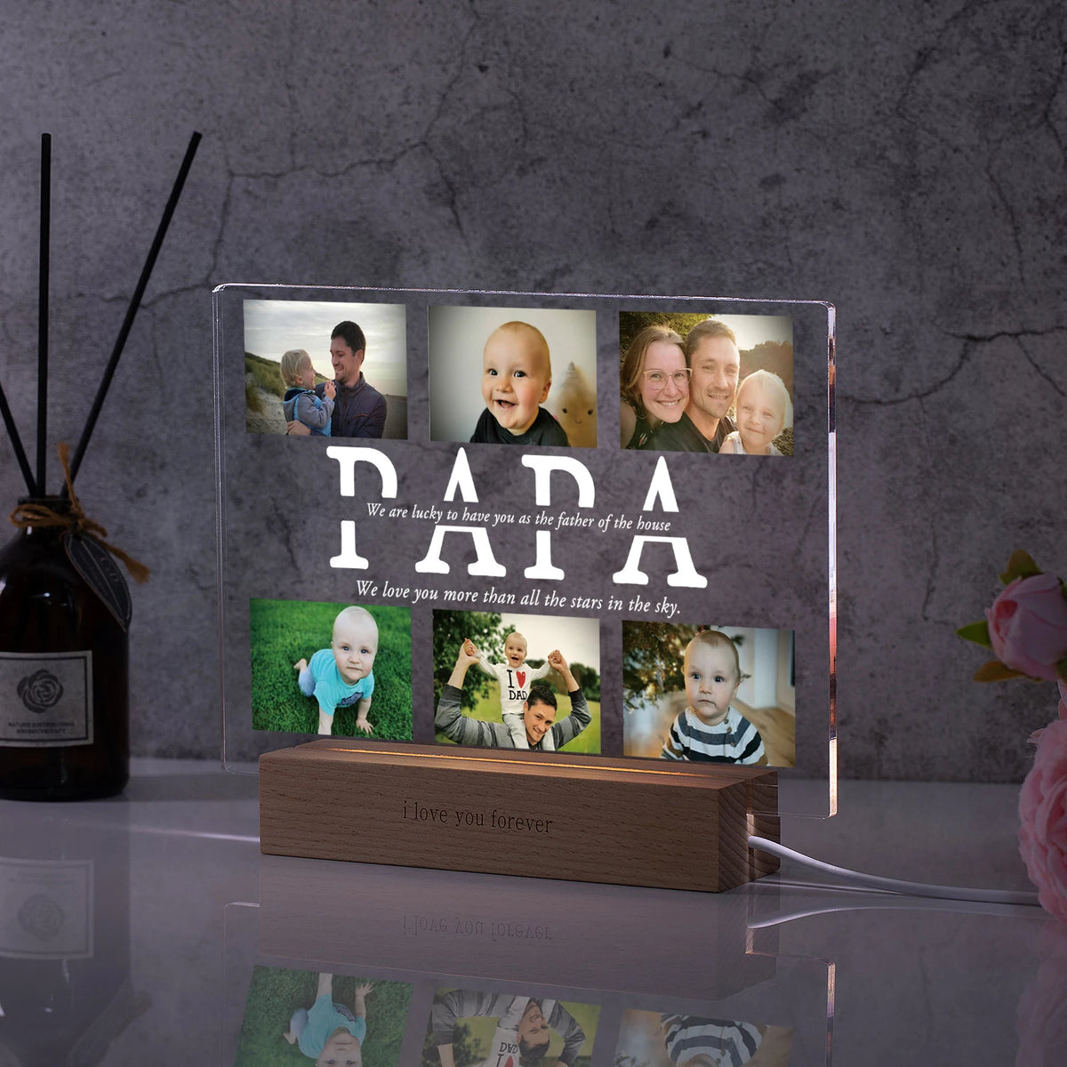 Custom Acrylic Lamp Personalized Photo Text Bedroom Night Light MOM DAD LOVE Friend Family Day Wedding Birthday Christmas Gift
