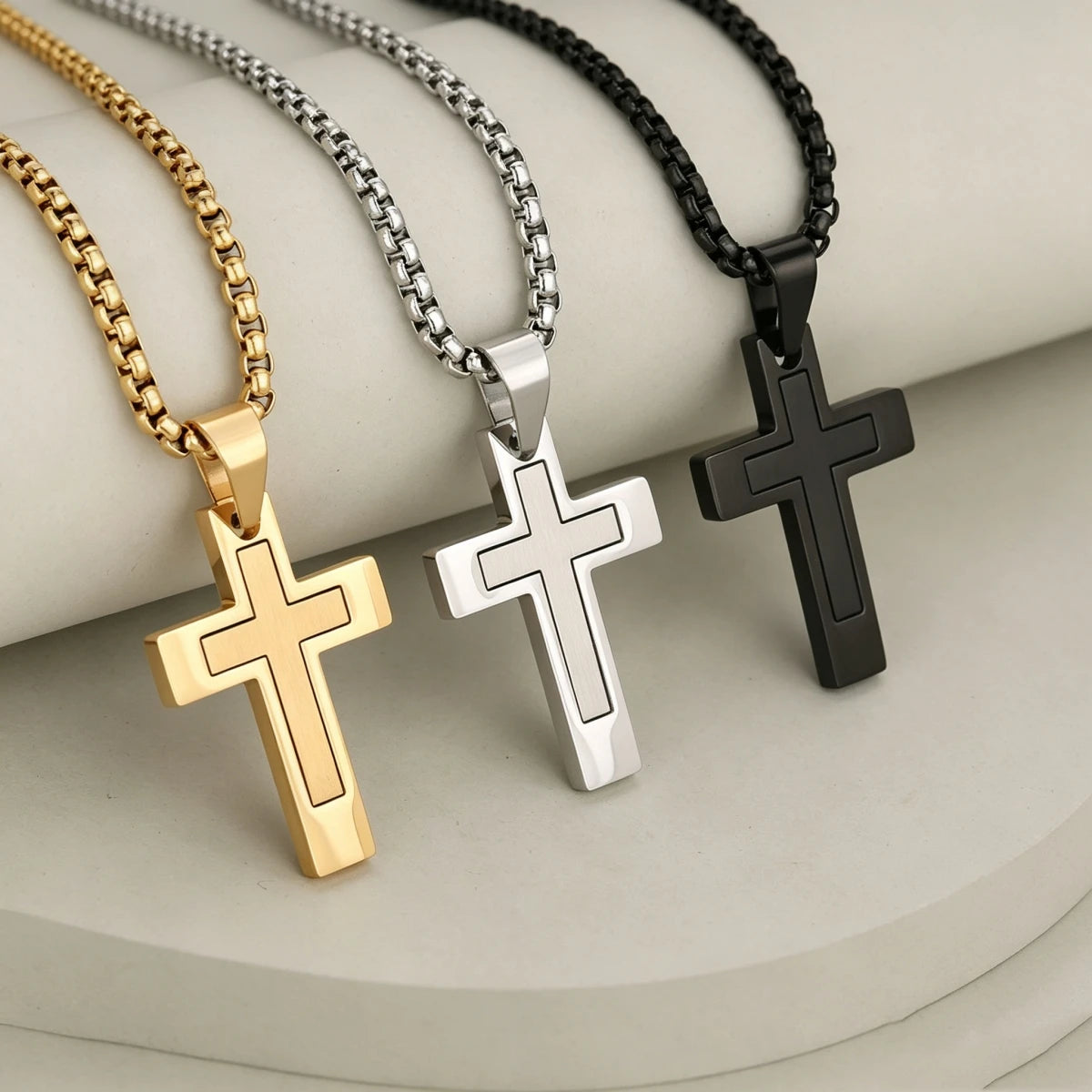 HNSP 316L Stainless Steel Inlay Cross Necklace For Men Women PVD Cross Pendant With Box Chain Waterproof Fashion Jewelry Gift