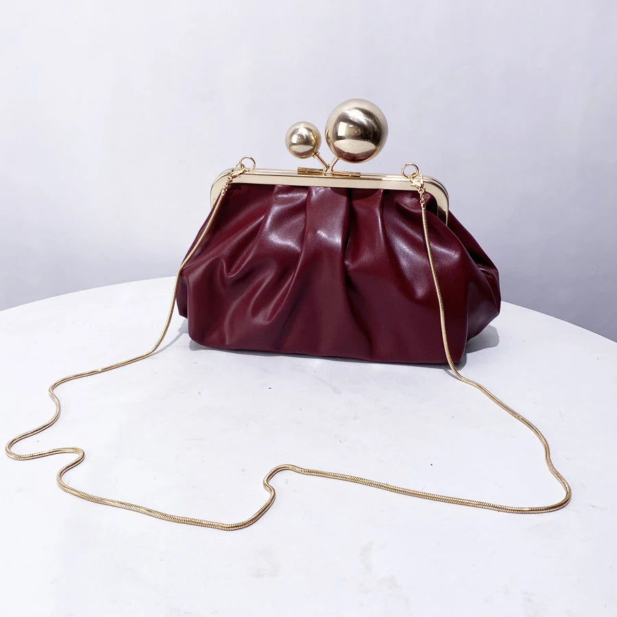 Shell Pleated Little Golden Ball Decorate Clip Bag For Women Luxury Designer Handbag Purse New Fashion Chain Shoulder Crossbody