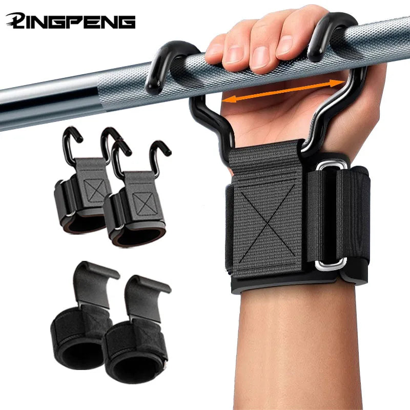 Weightlifting Hooks with Adjustable Wrist Straps for Pull-Ups and Deadlifts