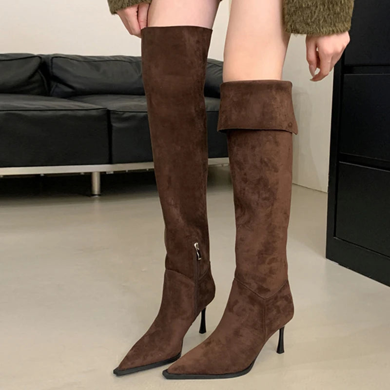 Stivali donna Liyke alti effetto suede con risvolto