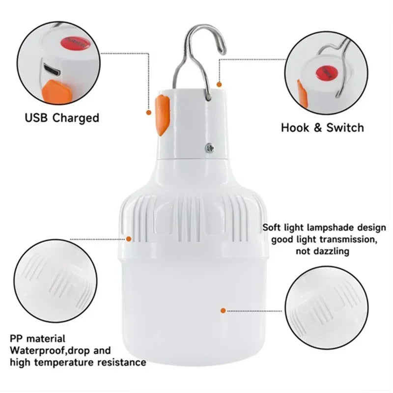1 Stück USB-wiederaufladbare 60-W-LED-Campinglampe mit Hängehaken, tragbare Notfall-Laterne und Zeltlampe für Outdoor-Camping und Nachtmärkte