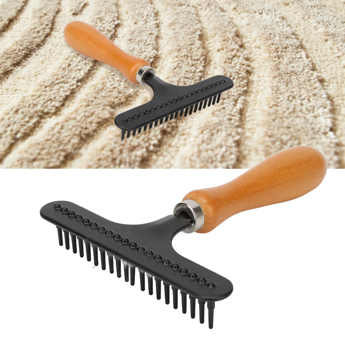 Cepillo de aseo para mascotas Cepillo de mano para mascotas Rastrillo de aseo para gatos Mango de madera Cepillo para eliminar pelo suelto y desenredar para gatos y perros