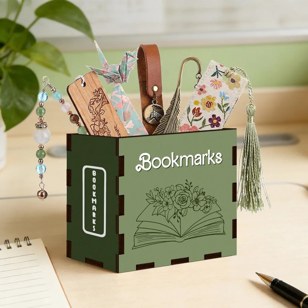 Wooden Book-Shaped Bookmark Storage Box
