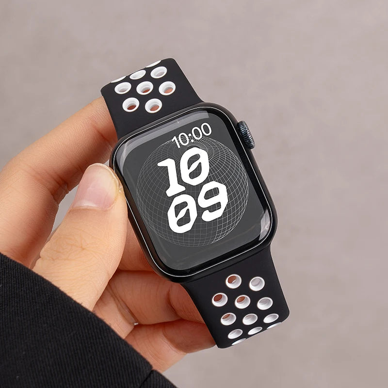 Sport Strap for Apple Watch ultra 4 3 2 49mm 38/40/41/42/44/45/46mm Breathable Silicone band for iWatch Series 12 11 10 9 8 7 SE