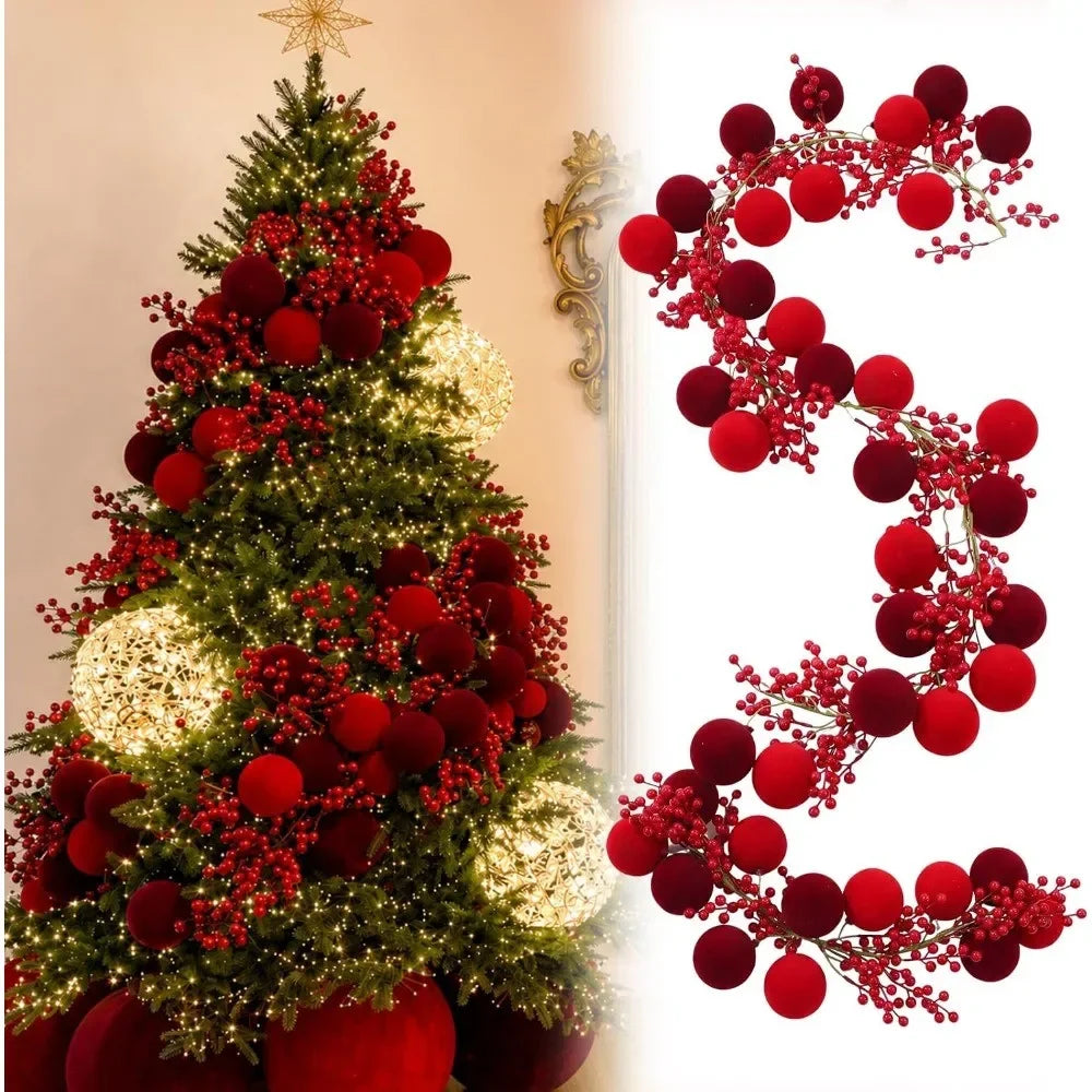 Burgundy Ball Garland with Red Berries Xmas Decor for Christmas Decorations Tree Wreath Holiday Party Home New Year 2026 Decor