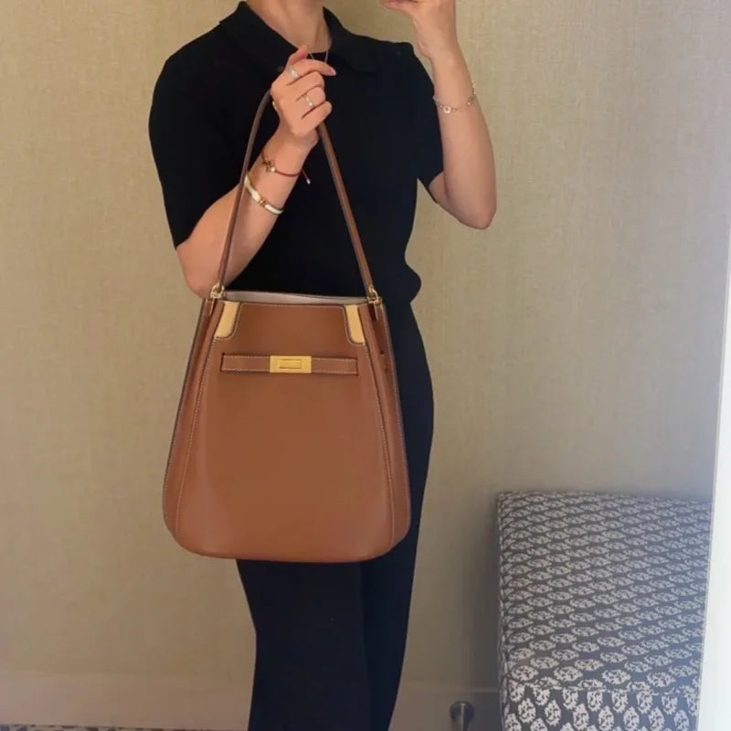 2026 New Fashion Women Bags Luxury Brand Genuine Leather Shoulder Bags Ins Hot Cowhide Leather Bucket Bags Top Quality Handbags
