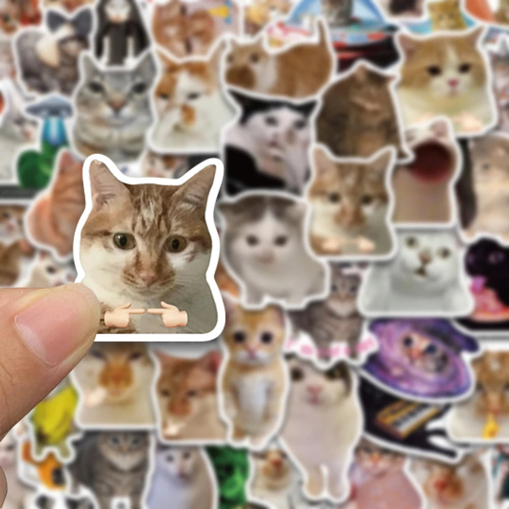 50pcs cute & funny cat series stickers, suitable for decorating mobile phones, storage boxes, notebooks, waterproof stickers