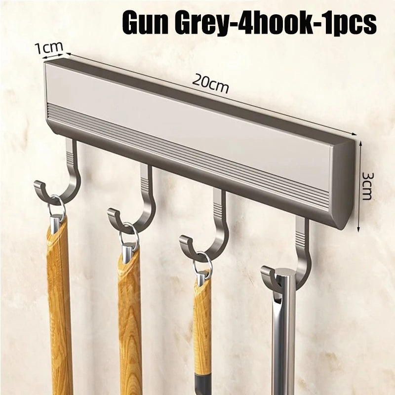 Estante de almacenamiento de cocina de aleación de aluminio con ganchos, montado en la pared, para utensilios de cocina, batas y toallas