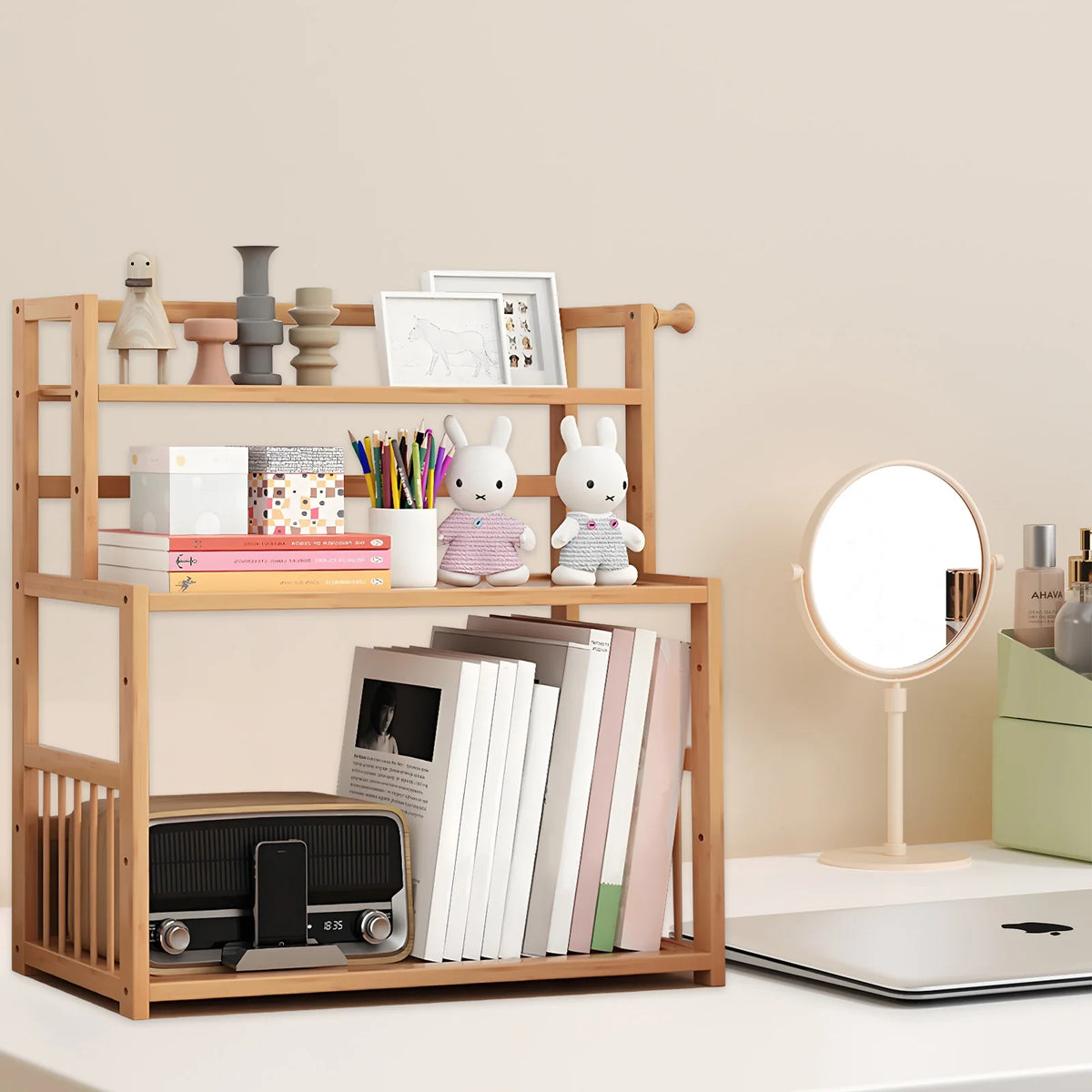 Three-Tier Bamboo Desktop Storage Rack, 50 cm