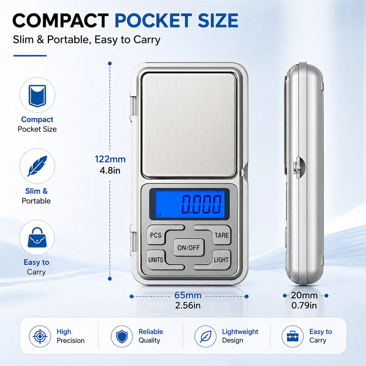High Precision Mini Pocket Scale 500g/0.01g, Portable Digital Jewelry Scale, Accurate Small LCD Weighing Device for Easy Carry