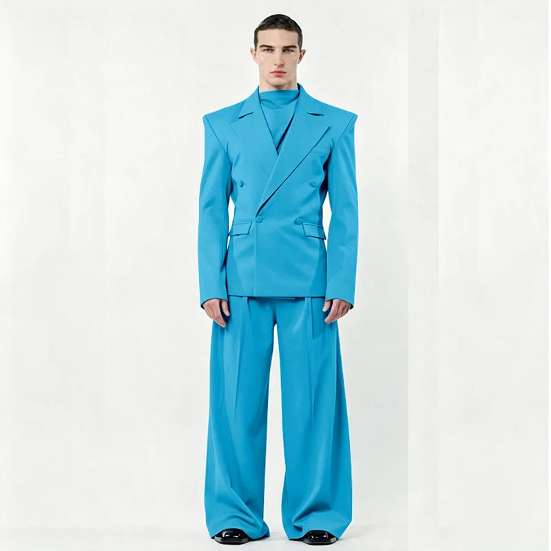 Chic Loose Men's Suits 2 Pieces Jacket Pant Sets Double Breasted Peak Lapel Special Customize Male Clothing Fashion Stylish 2025