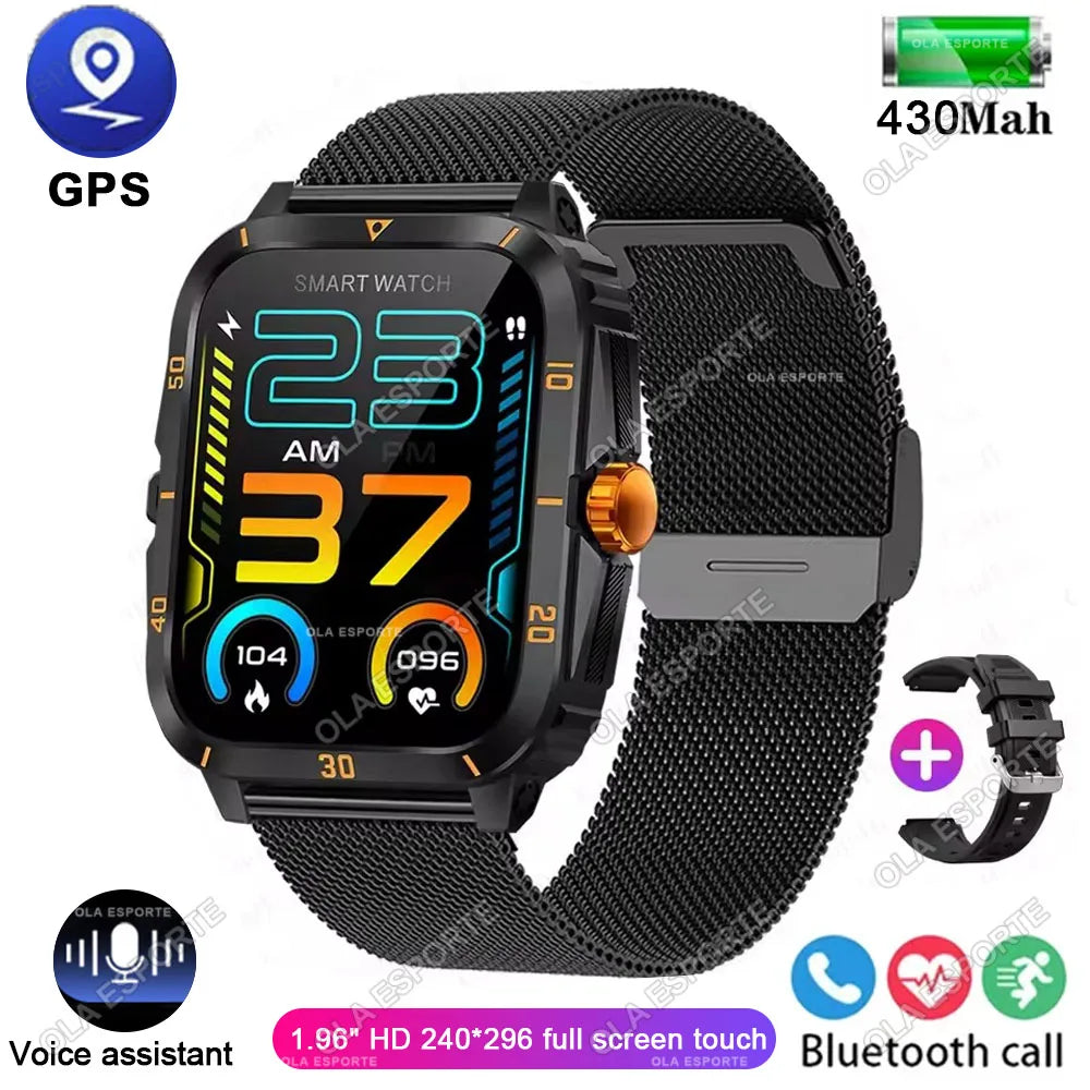 2026 Outdoor Military Watch 1.96" Smartwatch Men Bluetooth Call Health Monitor Smart Watch Sport Fitness Waterproof Watches Hw12