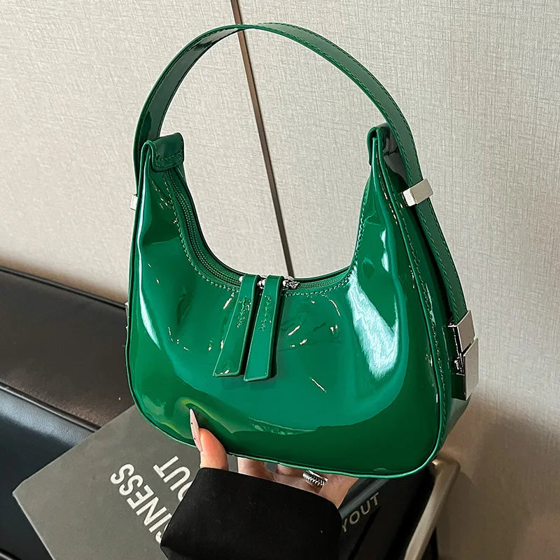 2026 New Patent Leather Hobo Bag for Women Shiny Minimalist Underarm Shoulder Bag Trendy Versatile Handbag Daily Commute Dating