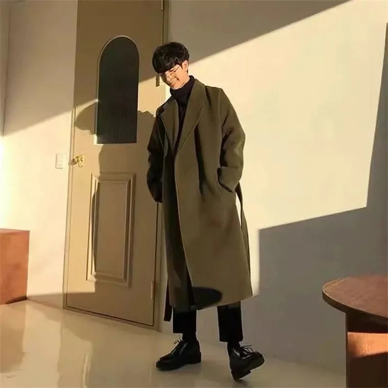 2025 New Men's Woolen Coat Medium to Long Korean Edition Trendy Spring And Autumn Thick Premium Wind Coat Woolen Coat