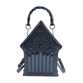 Gothic Cathedral Rose Window Handbag PU Leather Crossbody Bag Bamboo Handle Detachable Strap for Punk Lolita & Halloween Cosplay