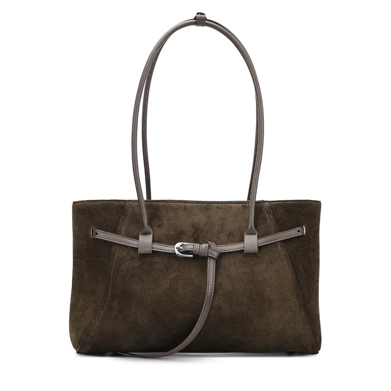 Matte Suede Women's Bag 2026 Luxury Brand Cow Leather Tote Handbags Large Capacity Commuter Shopper Soft Cowhide Underarm Bags