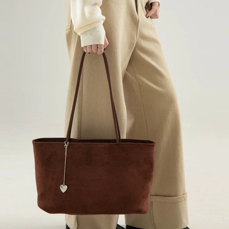 Vintage Faux Suede Big Bags For Women Luxury Designer Handbag Purses 2026 New In Double Straps Underarm Shoulder