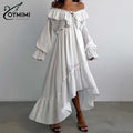 Abito bianco da donna con scollo a V e maniche lunghe