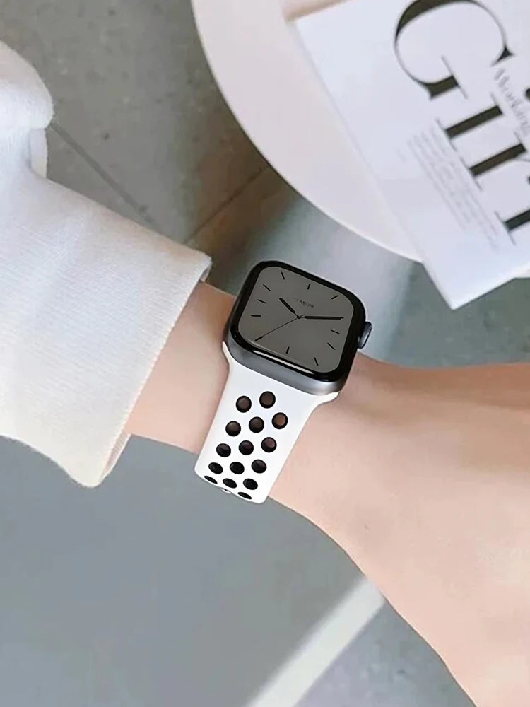 Sport Strap for Apple Watch ultra 4 3 2 49mm 38/40/41/42/44/45/46mm Breathable Silicone band for iWatch Series 12 11 10 9 8 7 SE
