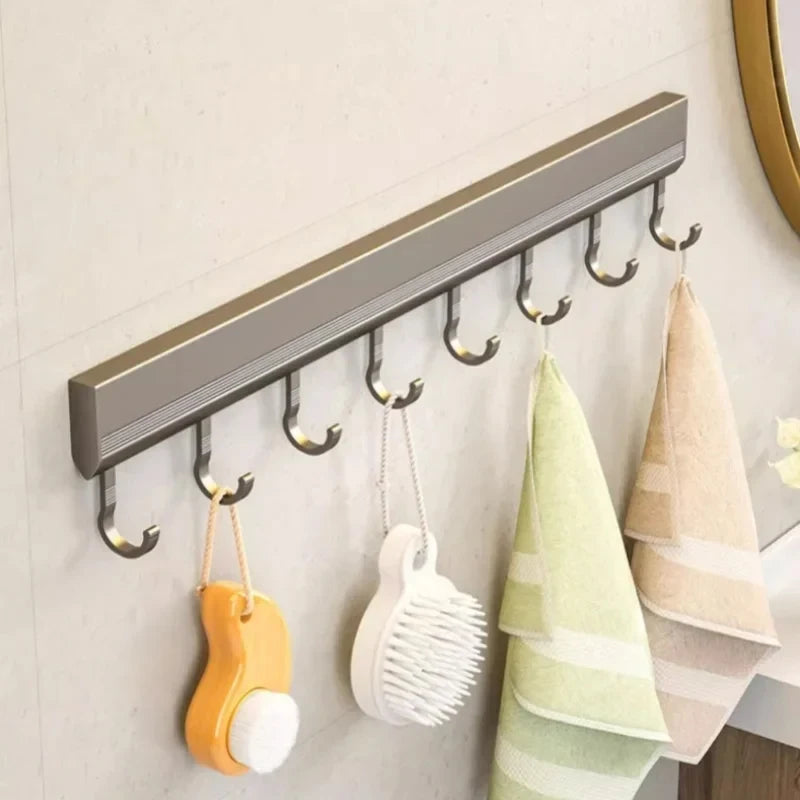 Estante de almacenamiento de cocina de aleación de aluminio con ganchos, montado en la pared, para utensilios de cocina, batas y toallas