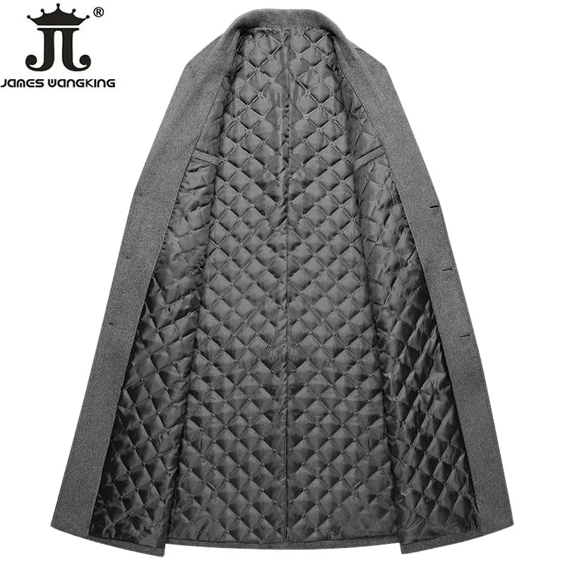 Autumn Winter Mens Woolen Jackets Boutique High-end Wool Blend Overcoat Trench Men X-long Thick Coat Over The Knee Trench Coat