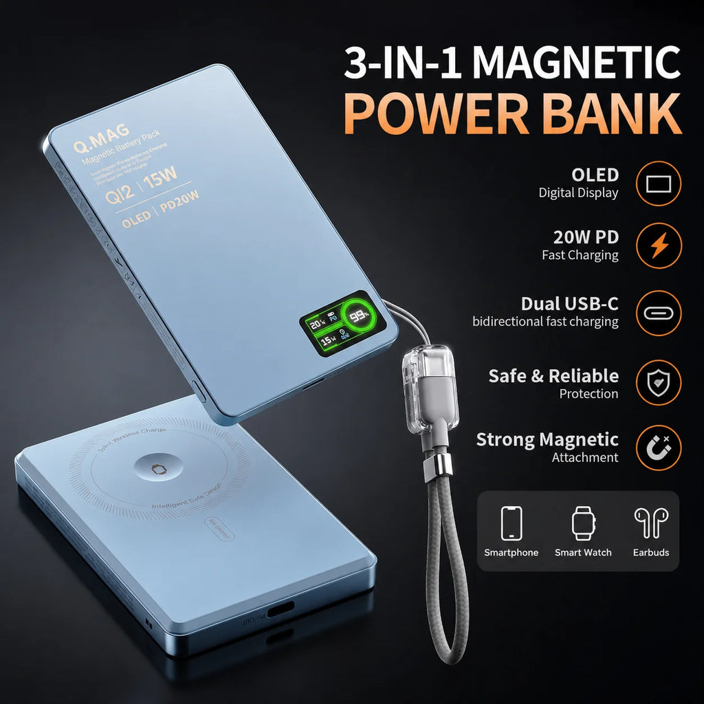 Magnetic Wireless Powerbank Qi 2.1 USB-C Fast Charging External Battery for iPhone 12-17 Pro Airpods Watch Xiaomi 10000mAh