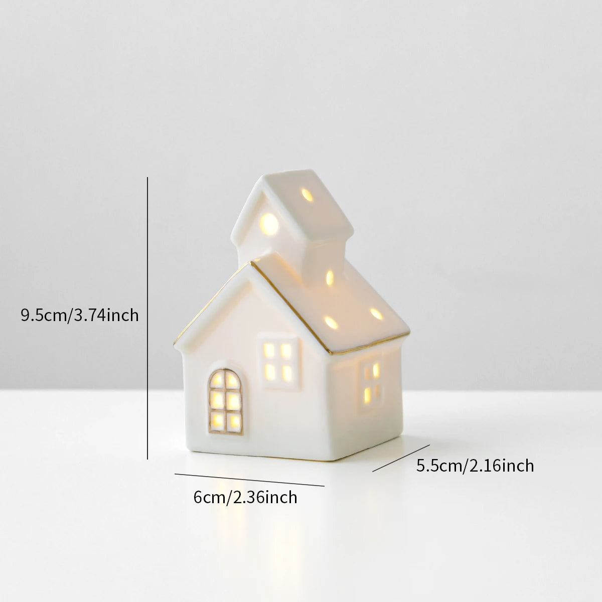 1pc Ceramic Light Up Snow House Christmas Ornament LED Cottage Xmas Tree Table Centerpiece Holiday Party Scene Decor Gift