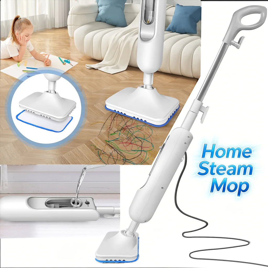 Mopa vaporizadora White Home 1500 W, vaporizador de suelos de 2 velocidades con mango extraíble para baldosas y madera