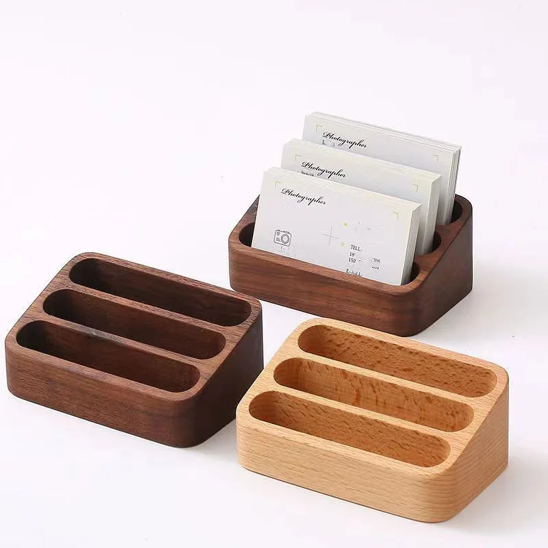 Wooden Desktop Business Card Holder and Organizer