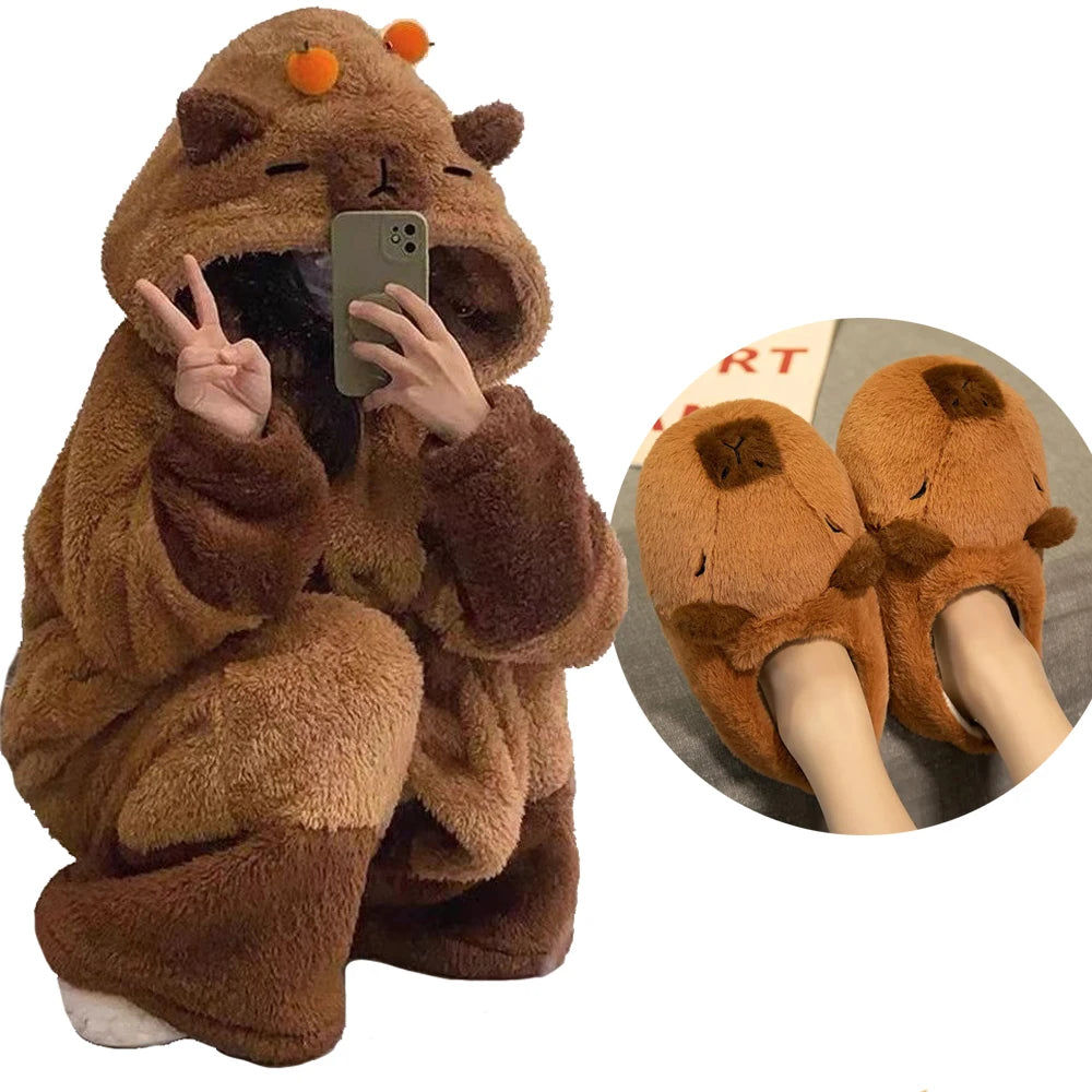 Costume da cosplay invernale a forma di capibara, vestaglia, Kigurumi da adulto, tutina da unicorno, camicia da notte anime, pigiama cartoon per Halloween, abbigliamento da notte