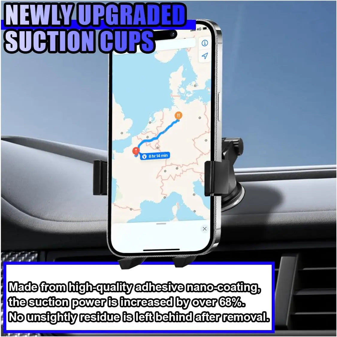 Car Phone Holder Mount, 360° Rotatable Suction Cup Auto Smartphone Stand with Adjustable Long Arm, Universal Vehicle Cellphone Bracket for Windshield & Dashboard (Black)
