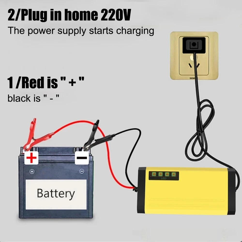 Cargador de batería para coche 12 V 2 A, 220 V, con reparación por pulsos, para baterías de plomo-ácido húmedas y secas, con pantalla LED, para motos y camiones