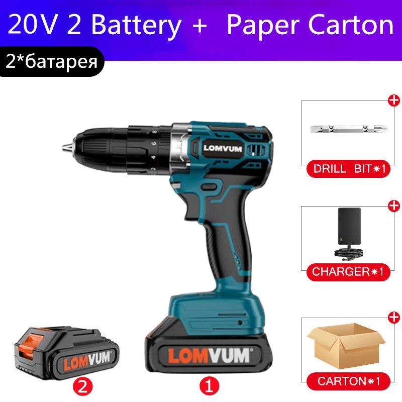 lomvum 12v 16.8v 25v cordless screwdriver with spare lithium ion Battery Electric Drill Home Multifunction Electric Screwdriver