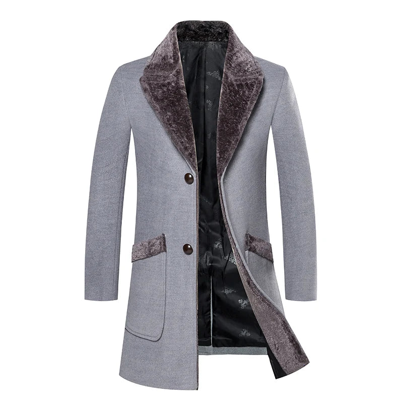 High-quality, fashionable, cool, trendy and versatile men's mid-length woolen collar casual woolen coat