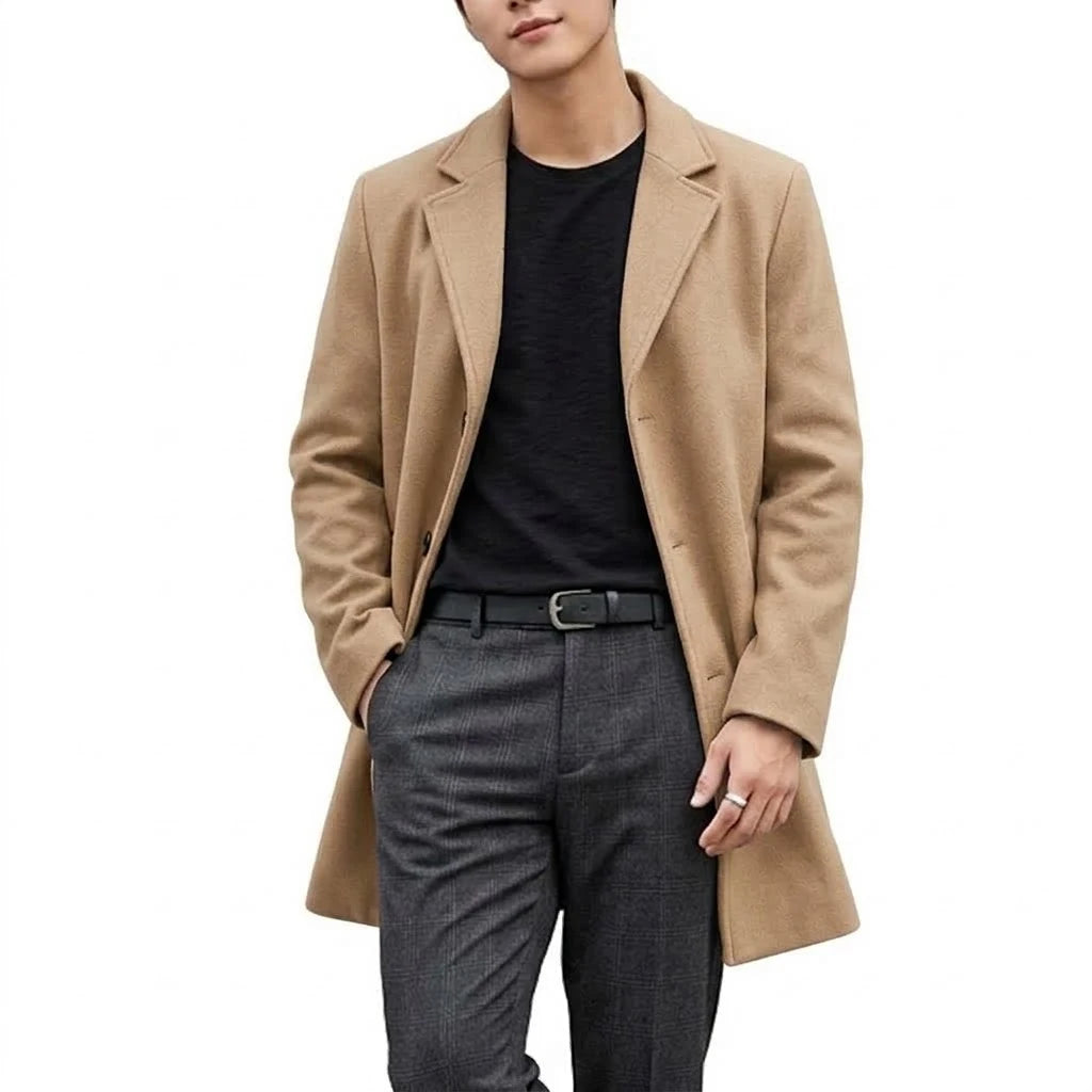 Autumn Men's Trench Coat Slim Fit Overcoat Casual Business Lapel Long Jacket Winter Warm Peacoat Casual Men's Coat Outerwear