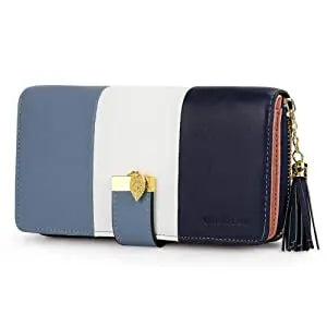 Pomelo Best 2026 Women RFID Wallet Color Block PU Clutch Multi Card Slots Phone Compartment Zipper Ladies Travel Coin Purse
