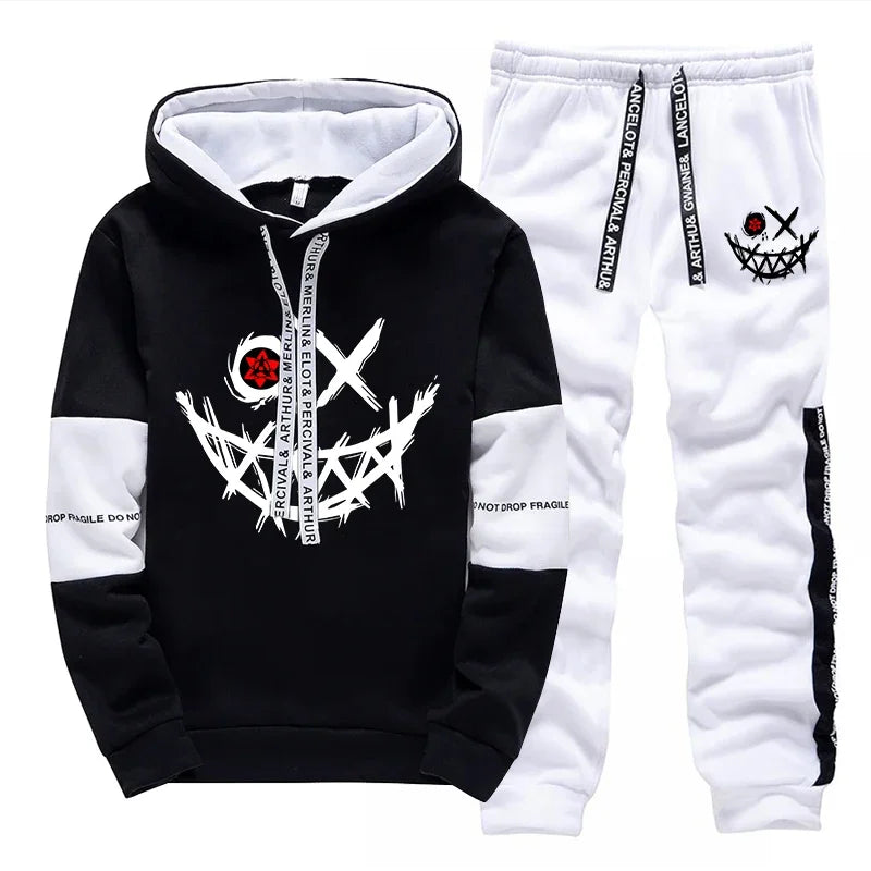 Ventes flash Survêtement pour homme Sweat-shirt et pantalon de jogging une pièce à imprimé Sweat à capuche décontracté Pantalon Vêtements pour homme d'extérieur Streetwear amusant