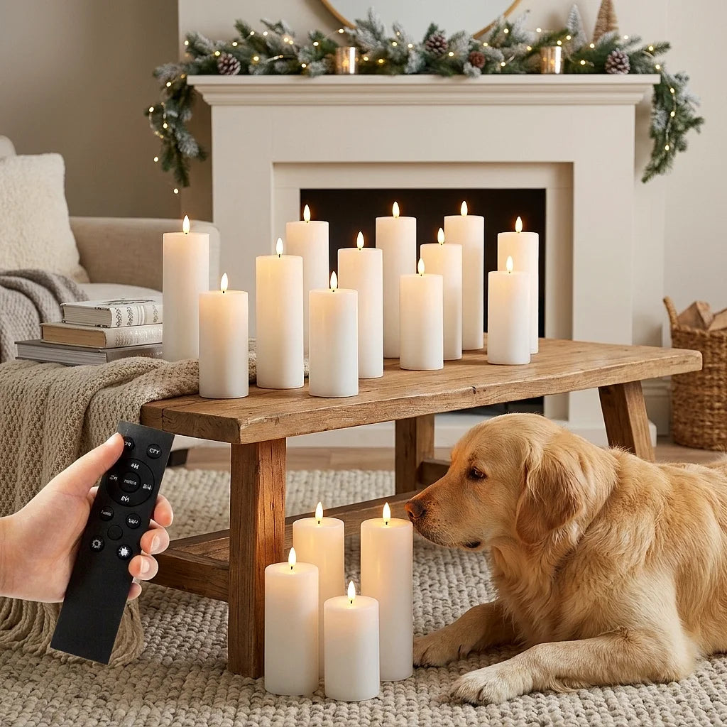 48 white electronic candles with warm light, ideal for home decor, fireplace, Christmas decoration, wedding and courtyard. Batteries not included.
