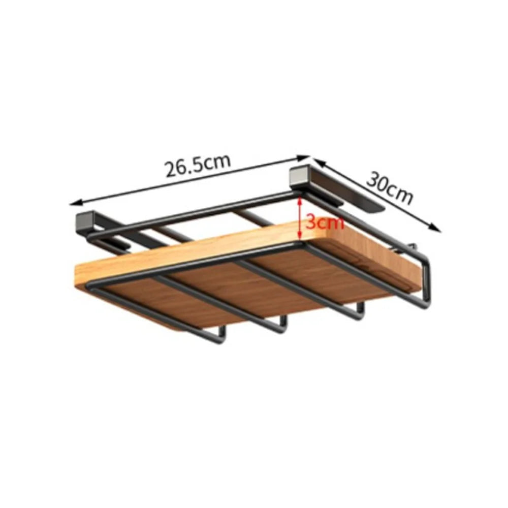 Organizador de cocina para debajo del armario con ganchos, estante de almacenamiento multiusos para toallas de papel, tabla de cortar y tapas de ollas
