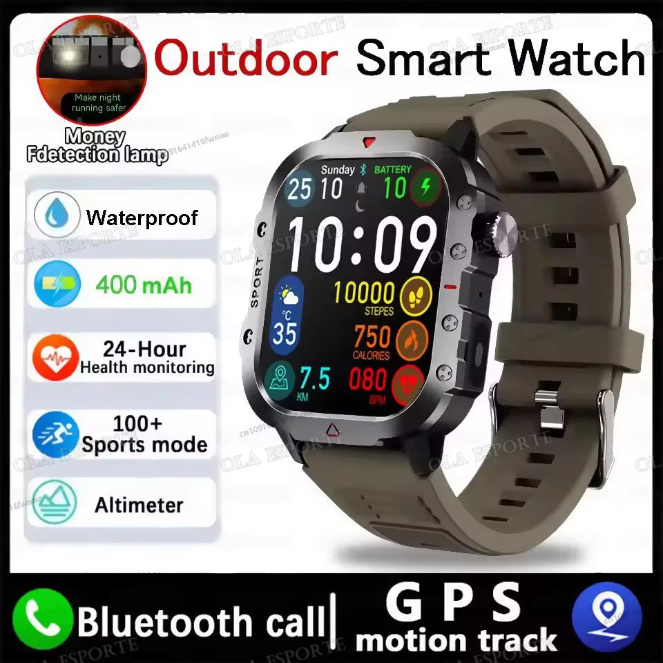 GPS Outdoor Smartwatch with Flashlight and Bluetooth Calling