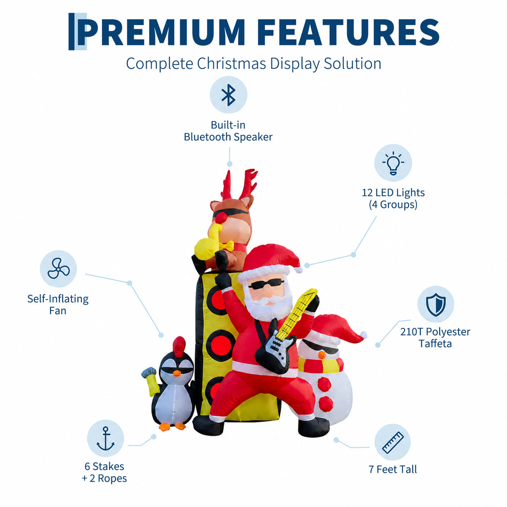 Christmas Inflatable Yard Decoration Santa with Drum Band Outdoor Holiday Lawn Inflatable Set Group Scene Snowman Penguin Reindeer Built In Fan LED Lights Waterproof Polyester Holiday Decor Supplies