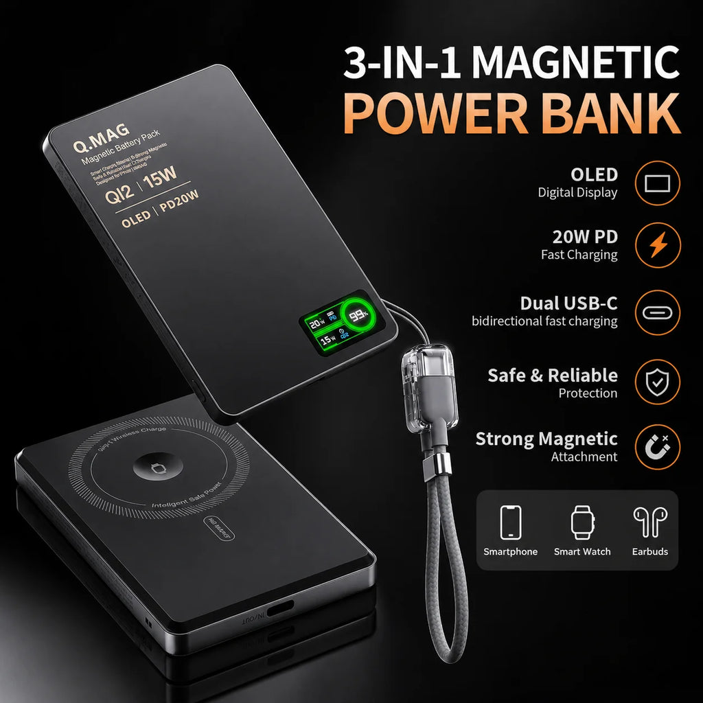 Magnetic Wireless Powerbank Qi 2.1 USB-C Fast Charging External Battery for iPhone 12-17 Pro Airpods Watch Xiaomi 10000mAh