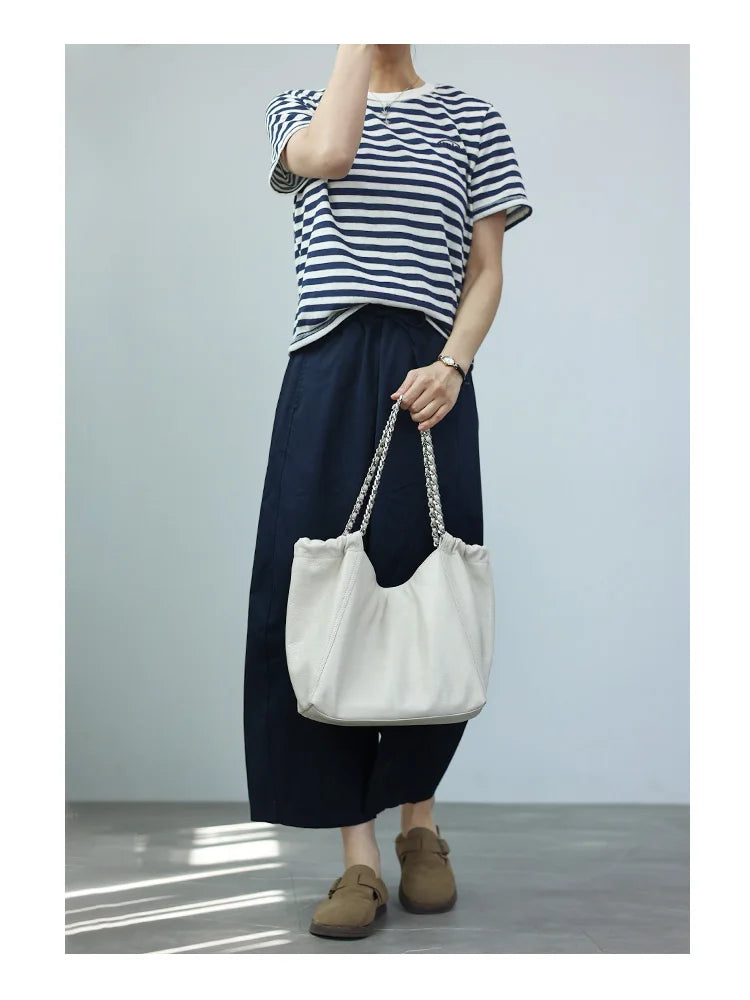 Women Genuine Leather Luxury Chain Single Shoulder Bags Large Capacity Soft Handbag Suitable For Working And Travling