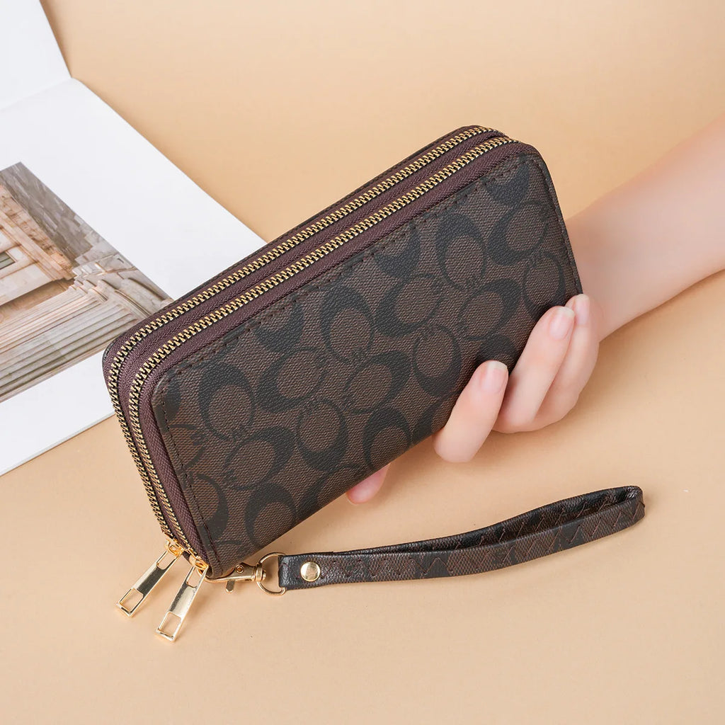 Elegant Floral Print Large Capacity Long Wallet for Women Double Zipper Handbag with Wrist Strap Mobile Phone Storage 2026 Ne...